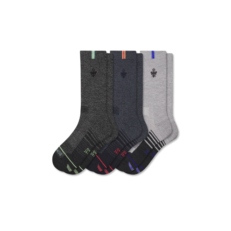 Men's Merino Wool Blend Run Calf Sock 3-Pack - Smooth Office Comfort