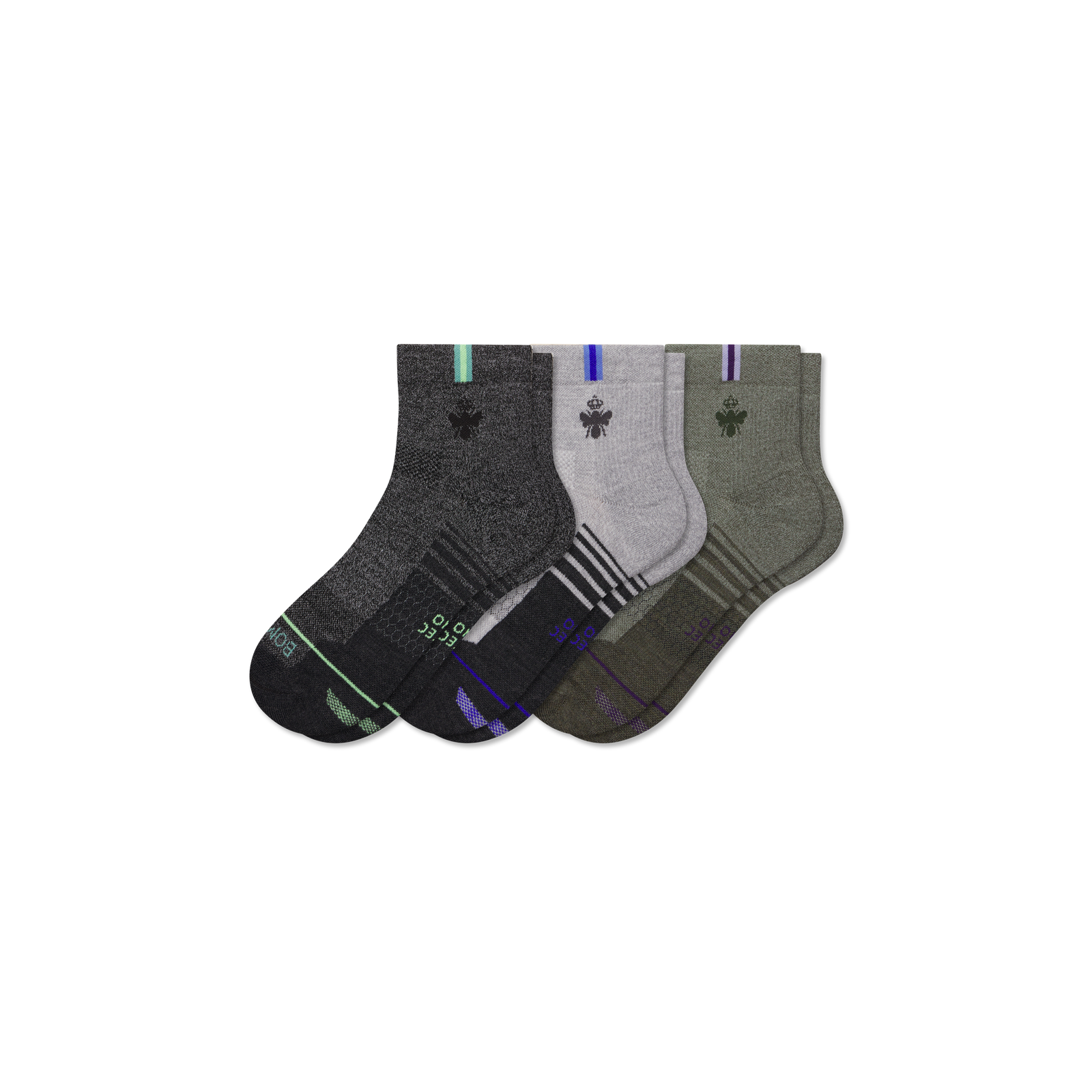 Merino Wool Blend Athletic Quarter Sock 3-Pack- meteor mix L [10201]