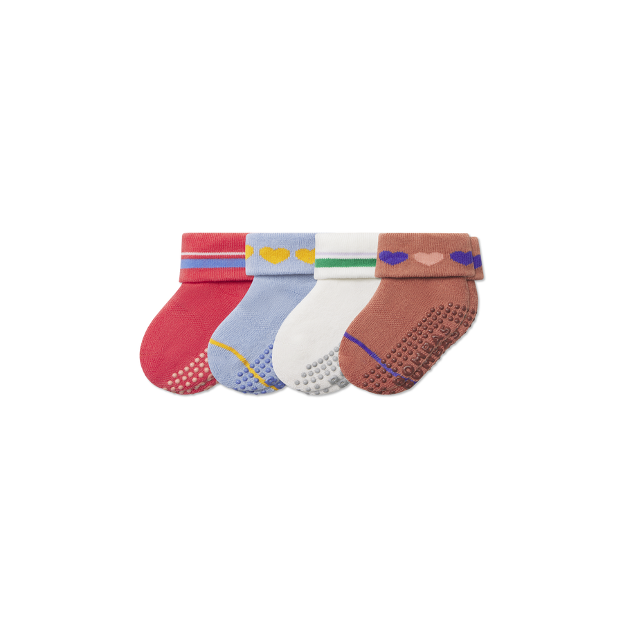 Baby Hearts Gripper Sock 4-Pack (6-12 Months) - Soft School Support