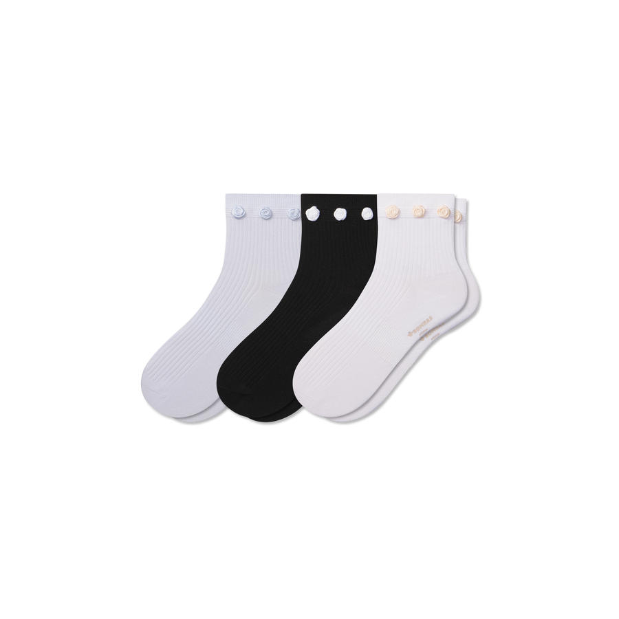 Women's Rosette True Rib Quarter Sock 3-Pack - Steady Trail Wear