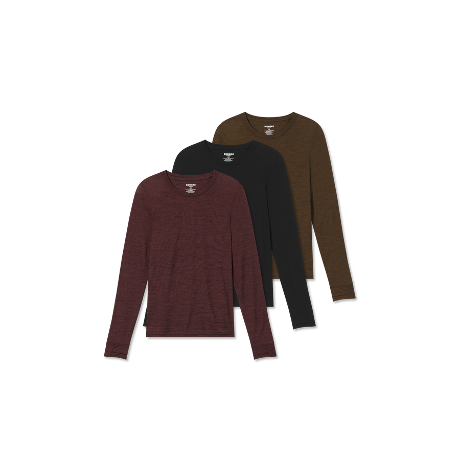Women's Merino Wool Blend Crew Neck Long Sleeve T-Shirt 3-Pack - Training Relief