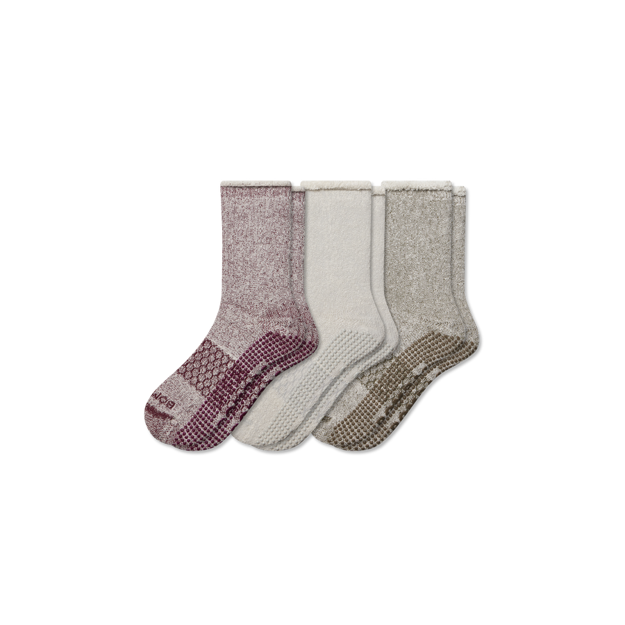 Women’s Roll-Top Merino Blend Gripper House Sock 3-Pack - Steady Lounge Support